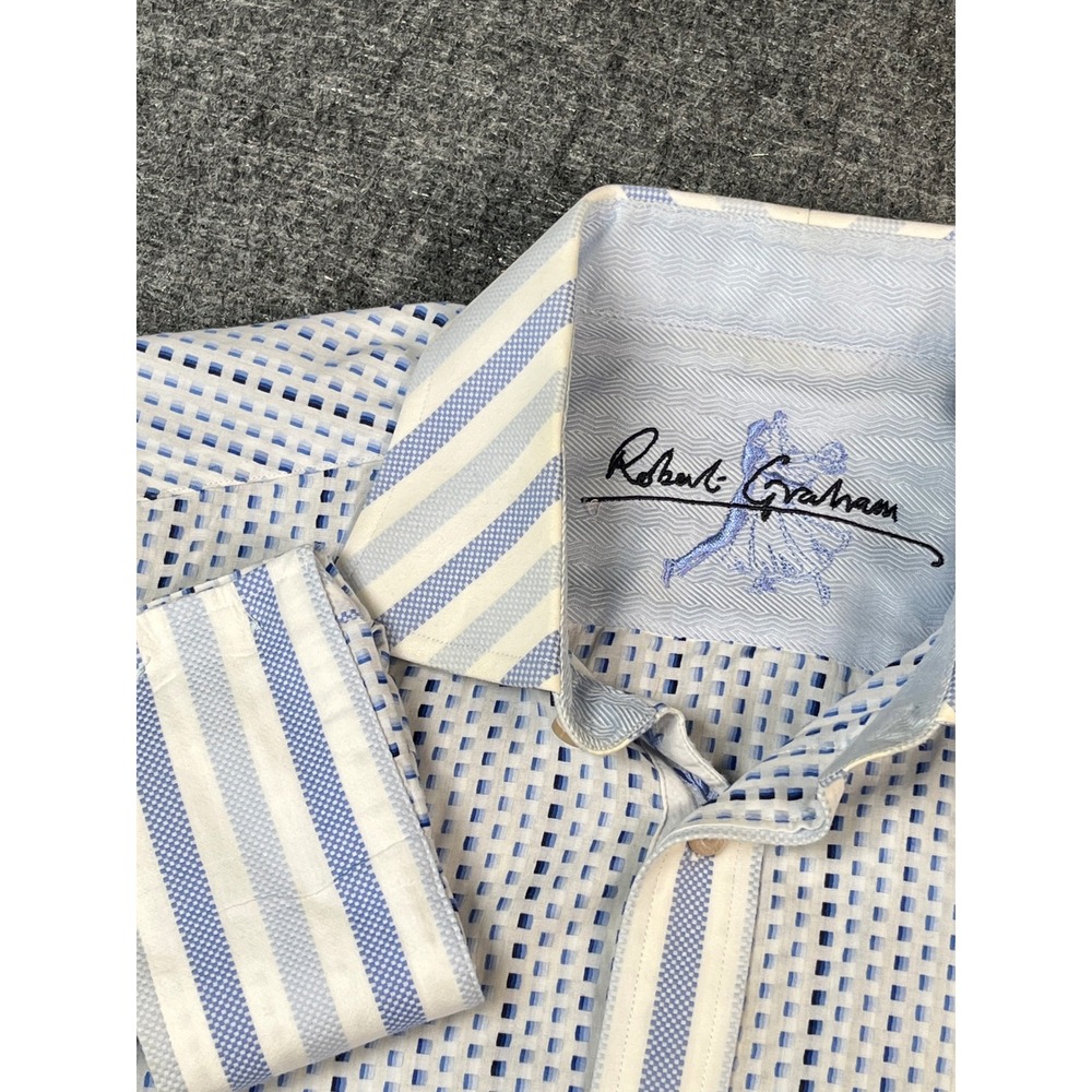 Robert Graham Mens XL Long Sleeve Button Up Shirt Blue White Pattern